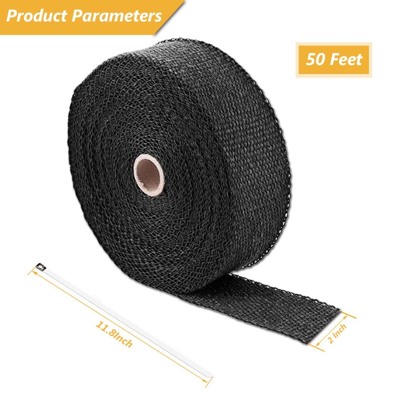 Superfastracing 2 Roll 2" x 50' Exhaust Heat Wrap Roll Fiberglass for Motorcycle Manifold Header Pipe Heat Wrap Tape Black (will lose color) - Image 2